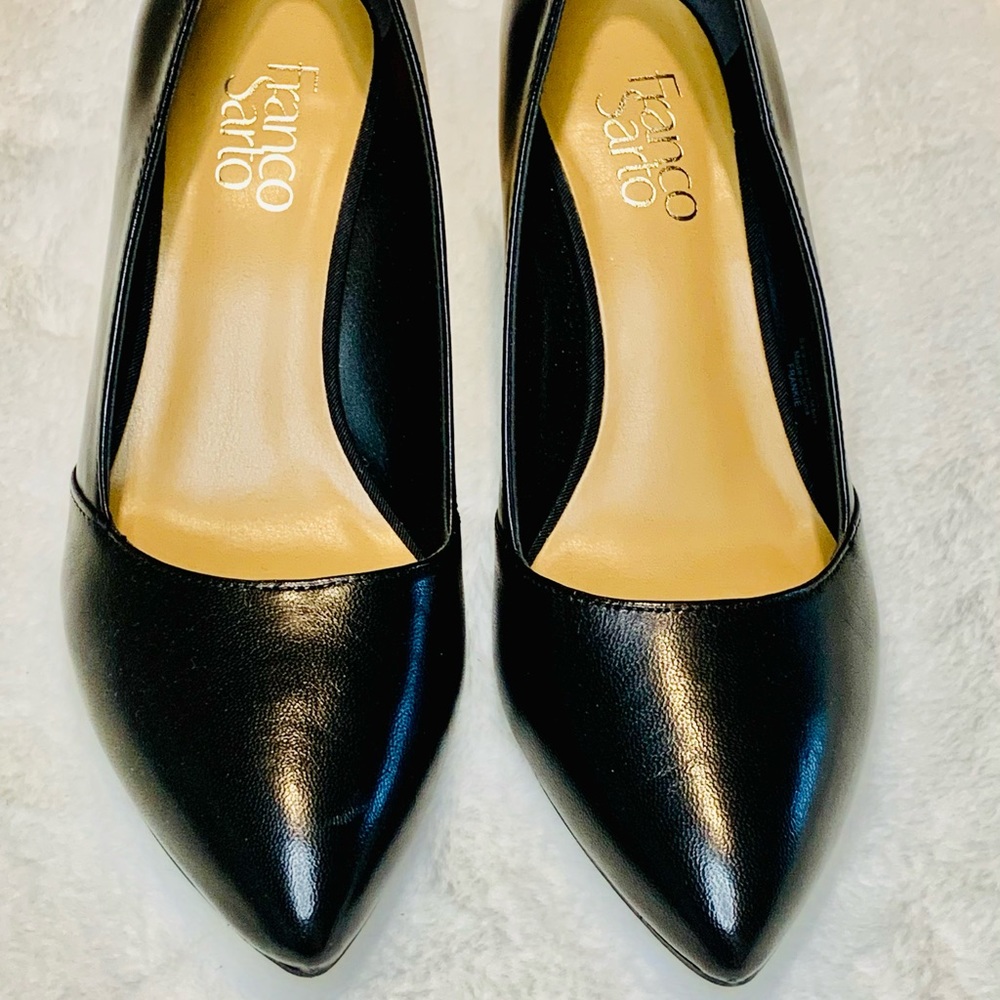 Elegant Franco Sarto Black Leather Wedge Heel